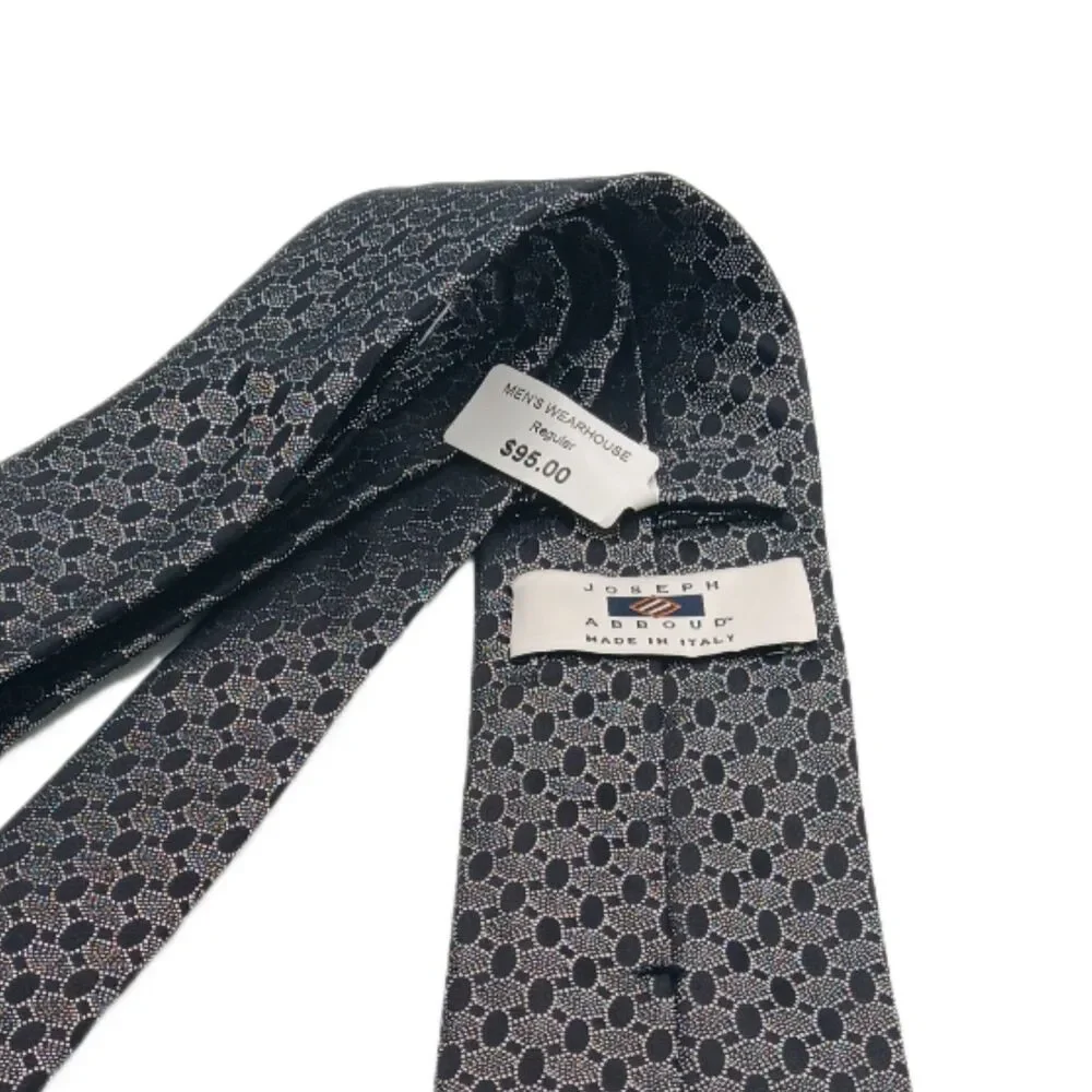 Joseph Abboud Silk Tie Mens 61.5” Gray Black Geometric Italy Classic Elegant NWT